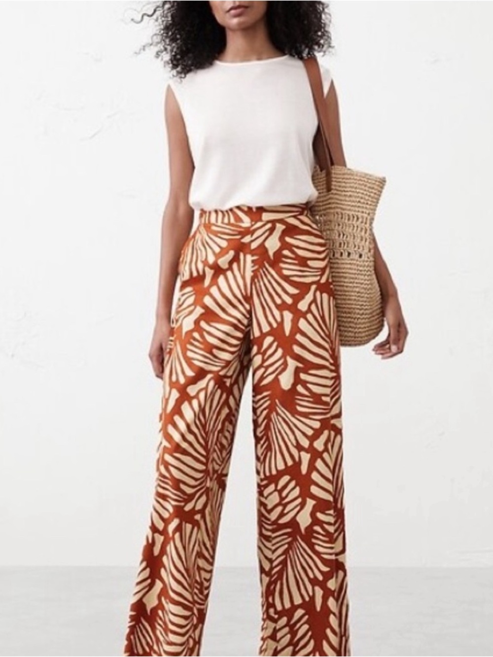 Banana Republic Rust & Cream Wide-Leg Printed Palazzo Pants